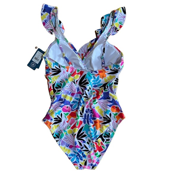 NWT Caribbean Joe Island Supply Co. Ruffle V-Neck One Piece Swimsuit, Size 14 - Picture 6 of 10